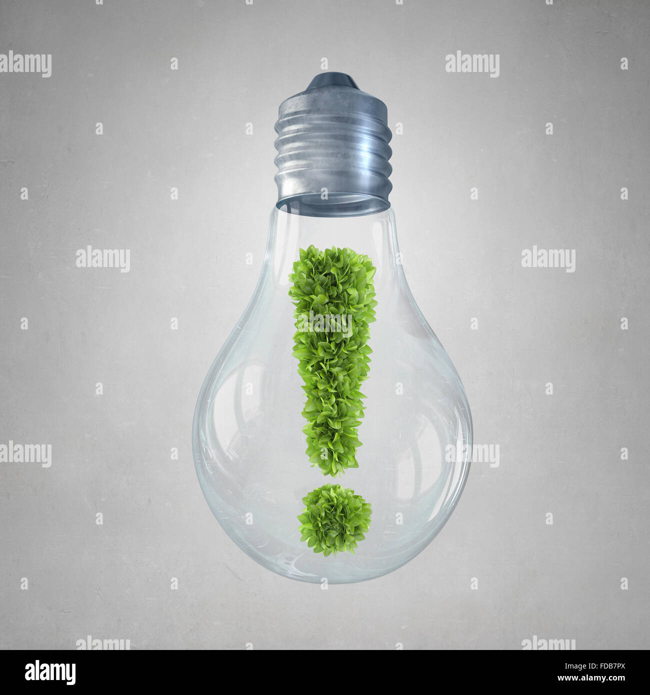 Glass light bulb with green exclamation mark inside Stock Photo - Alamy