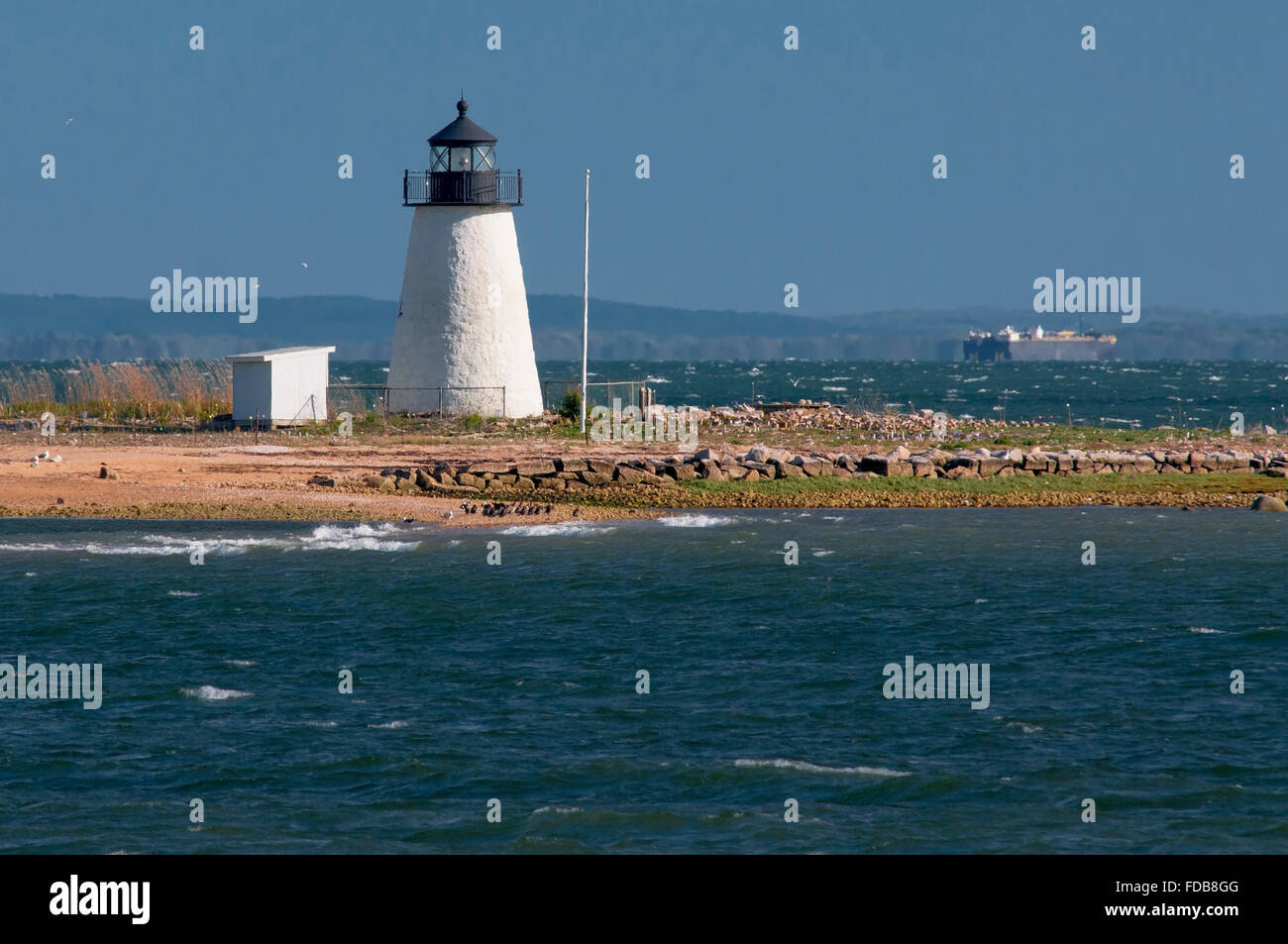 Bird Island lighthouse was built on a flat island that today is also a