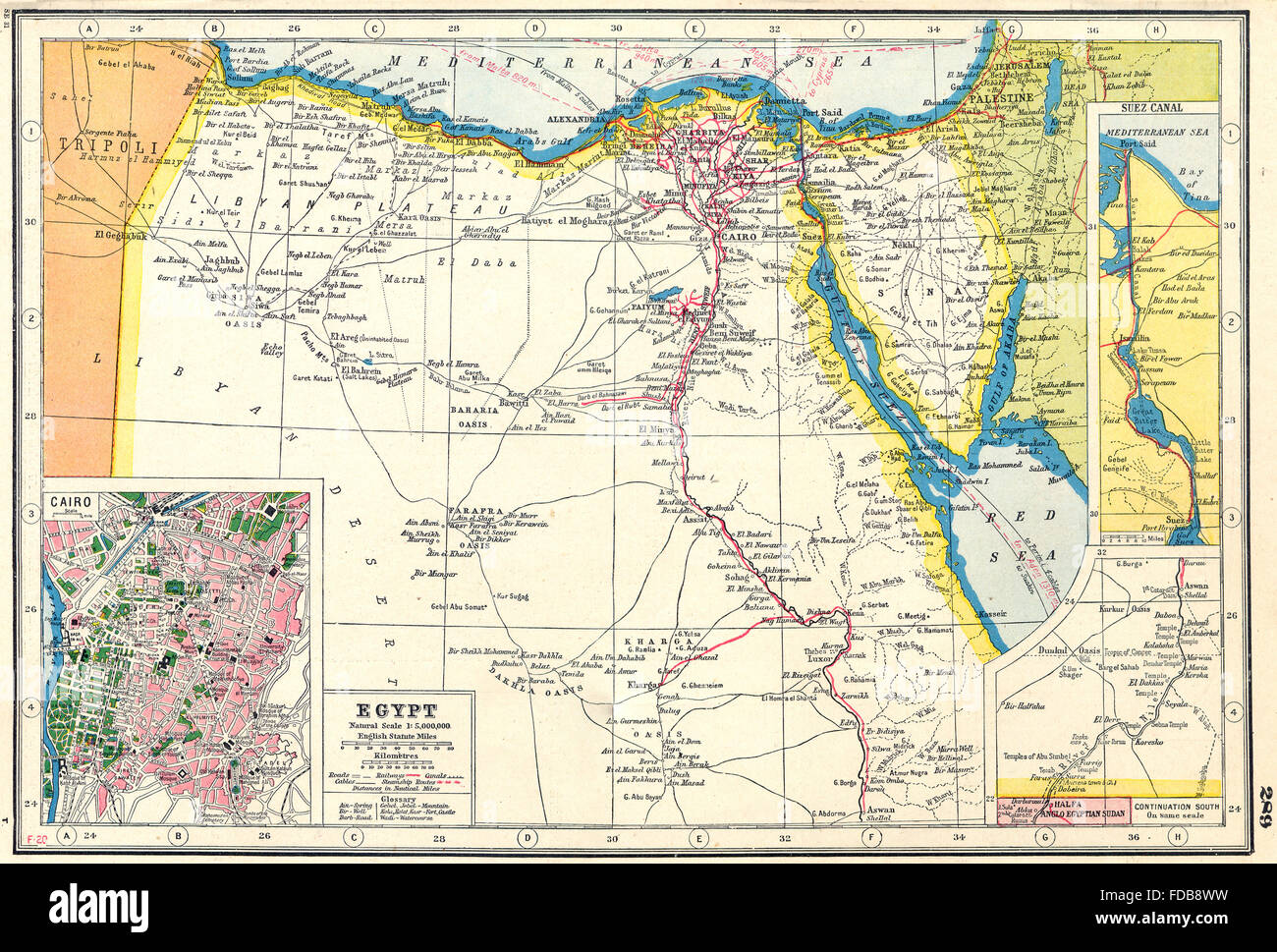 EGYPT: inset Cairo & Suez canal . HARMSWORTH, 1920 vintage map Stock Photo
