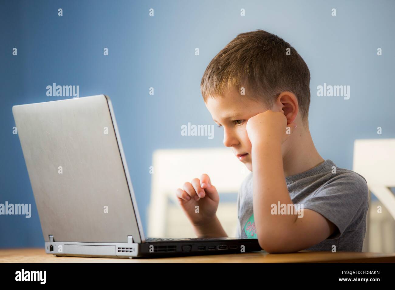 MODEL RELEASED. Young boy using a laptop computer Stock Photo - Alamy