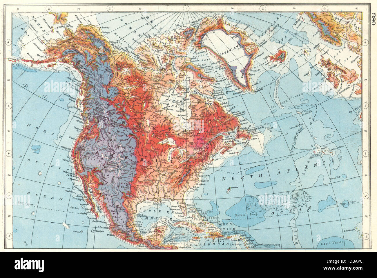 NORTH AMERICA RELIEF: Ocean depths mountain heights. HARMSWORTH, 1920 