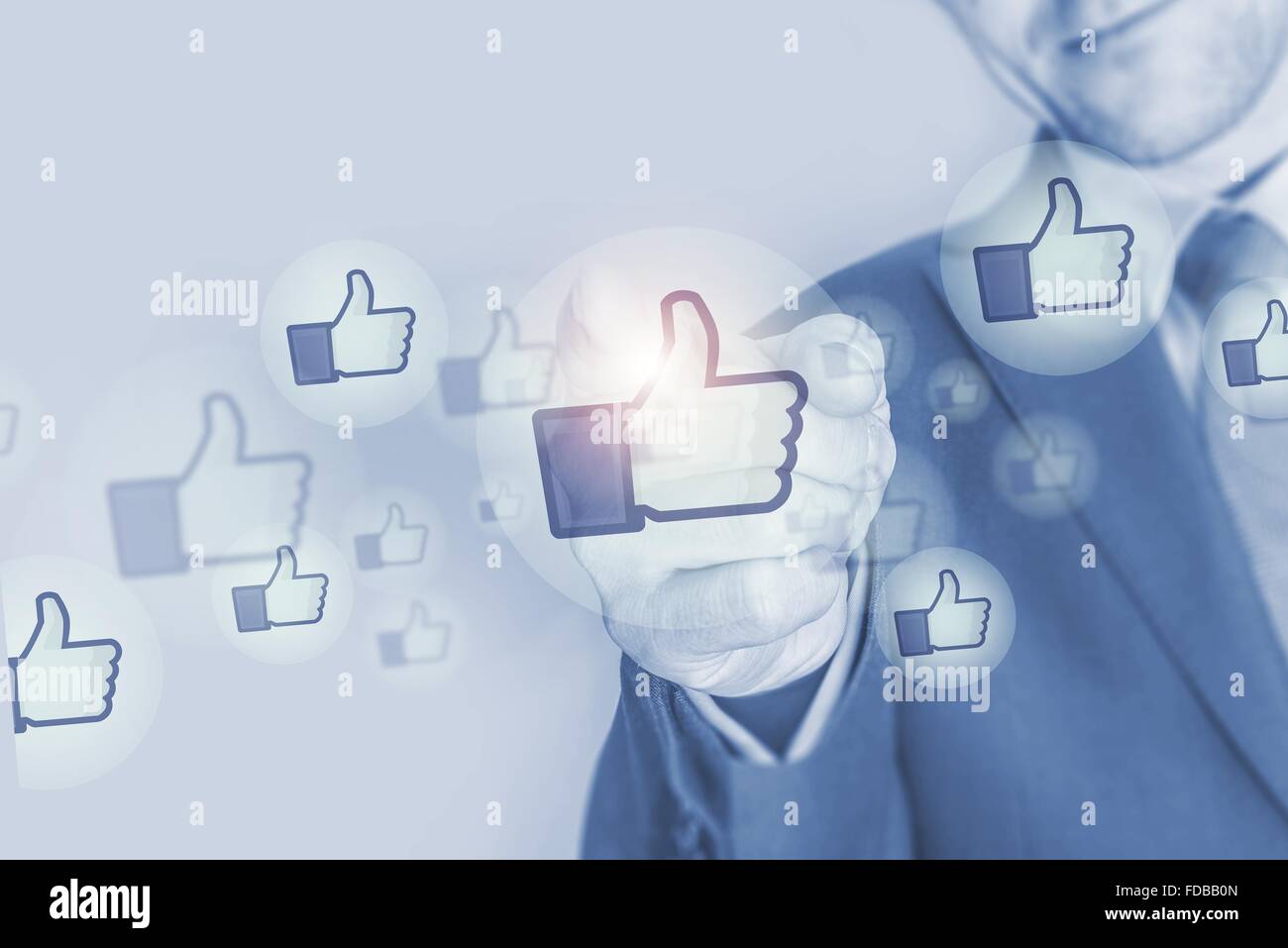 Social Media Marketing Investment Concept Illustration with Businessman and Social Media Like Icons Stock Photo