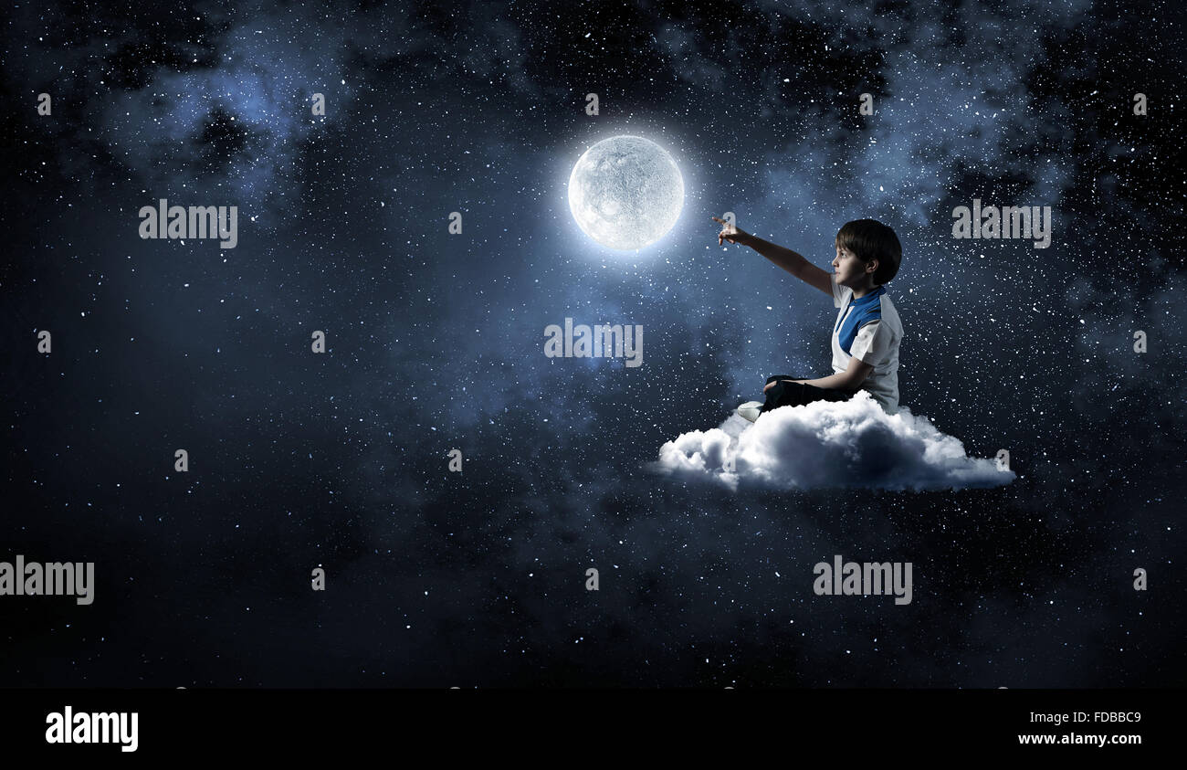 pic Boy Sitting On The Moon Meaning https www alamy com stock photo cute school boy sitting on cloud and touching moon with finger 94292809 html