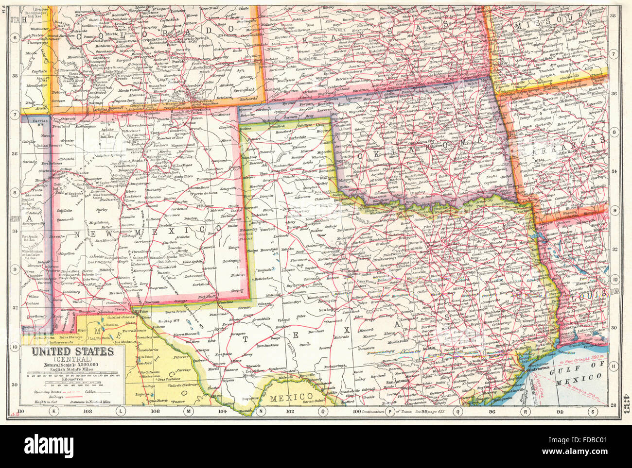 map of oklahoma and texas Usa South Centre New Mexico Oklahoma North Texas Harmsworth map of oklahoma and texas