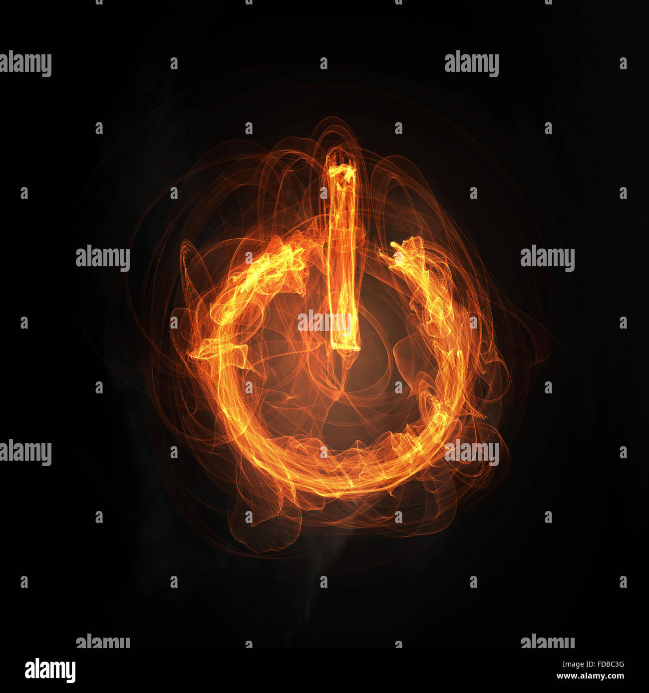 Glowing fire power icon of interface on dark background Stock Photo - Alamy