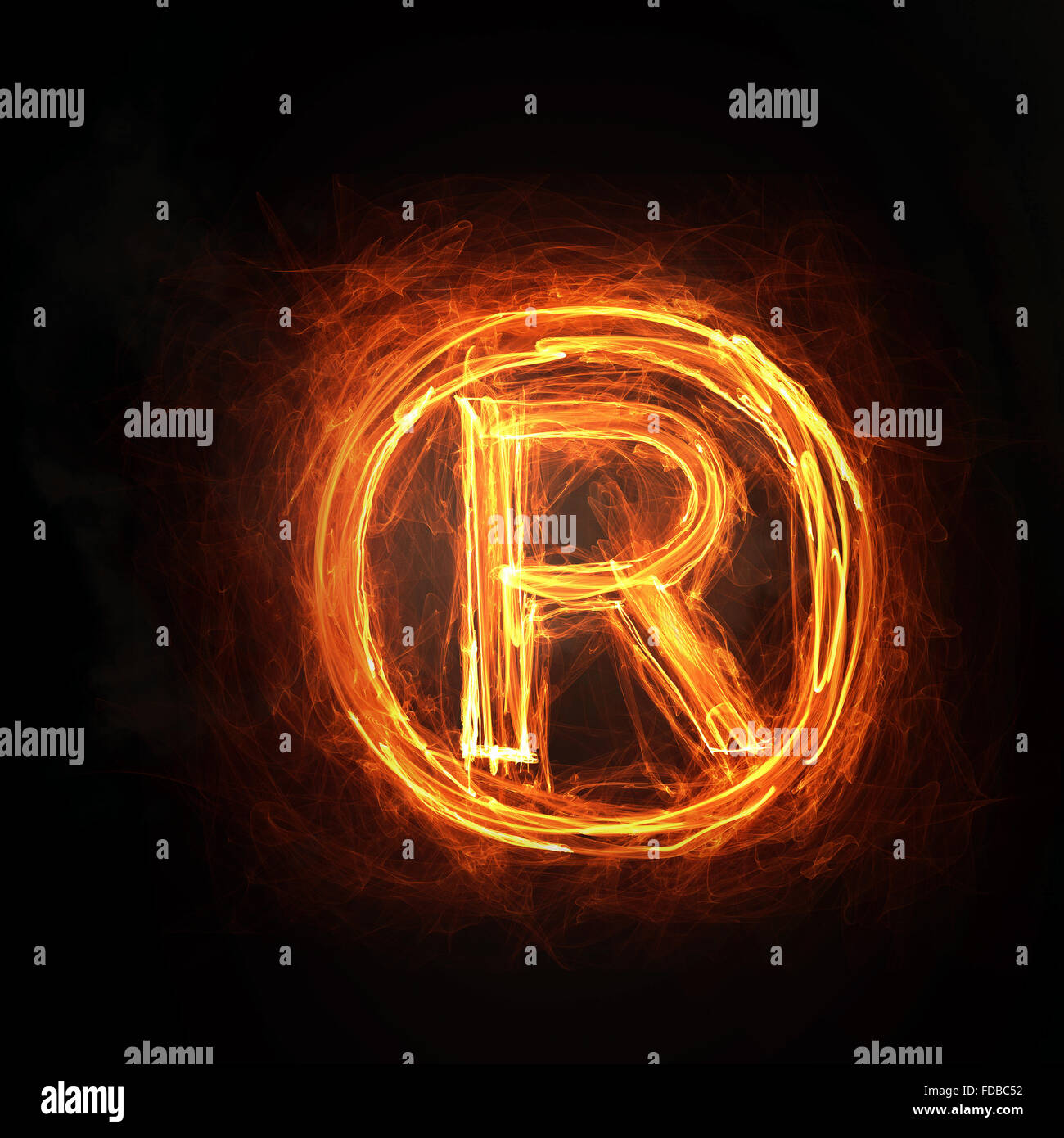 Glowing fire copyright sign on dark background Stock Photo Alamy