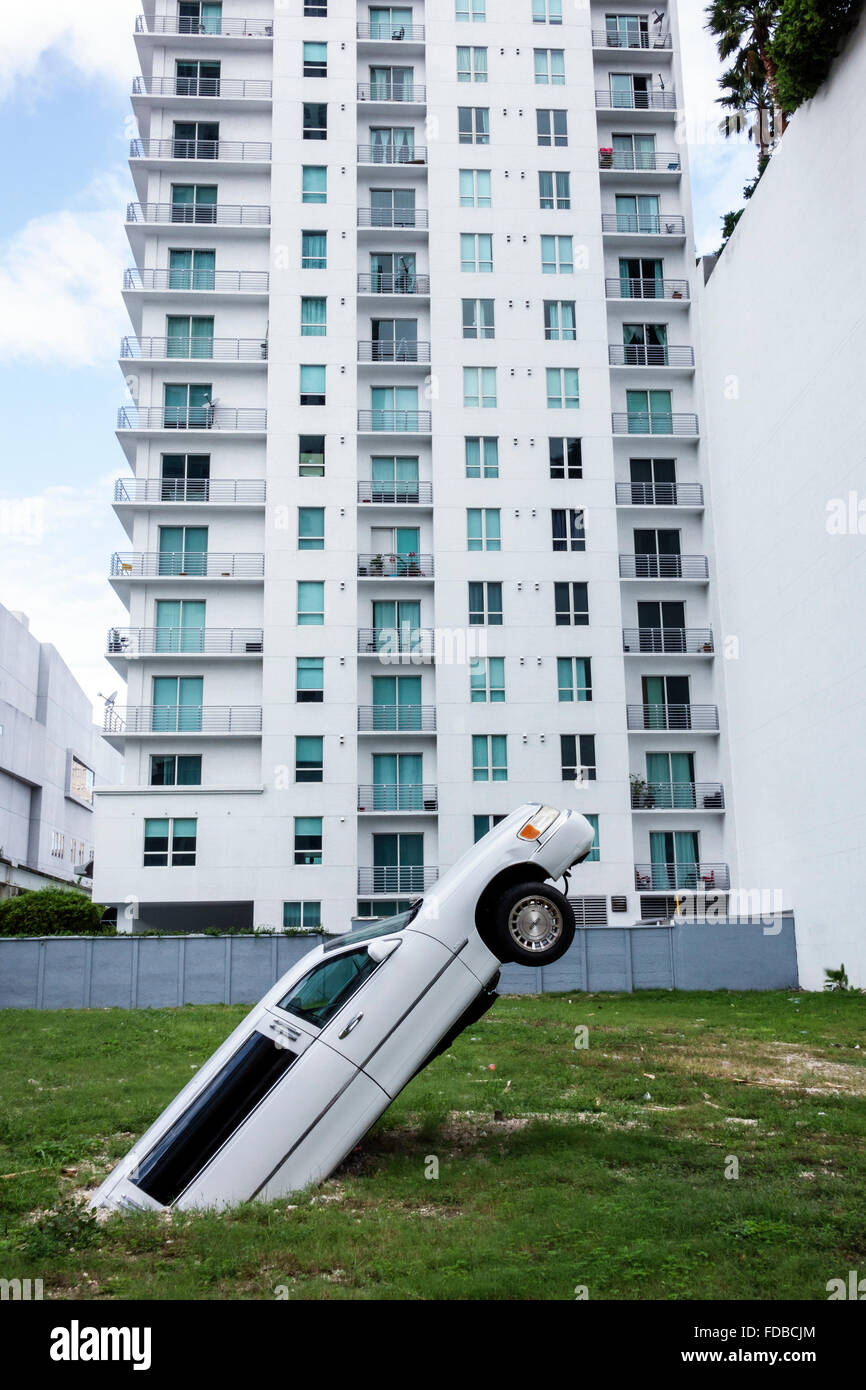 Miami Florida,downtown,public art,Fringe Projects,buried car automobile,limousine,FL151121106 Stock Photo