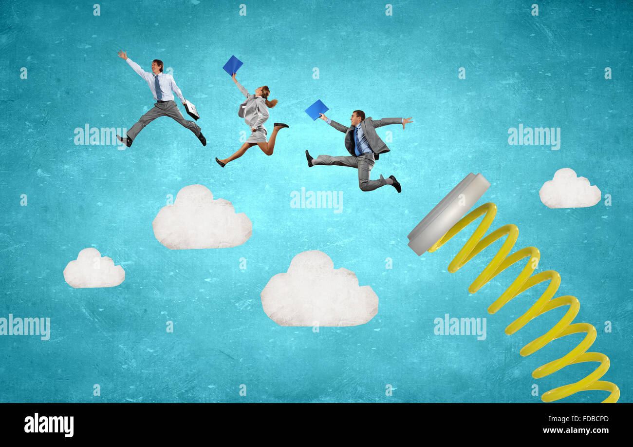 Business people jumping on springboard as progress concept Stock Photo ...