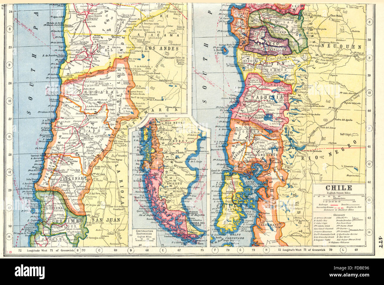 CHILE SHEET 2: regions provinces railways roads & steamship routes ...
