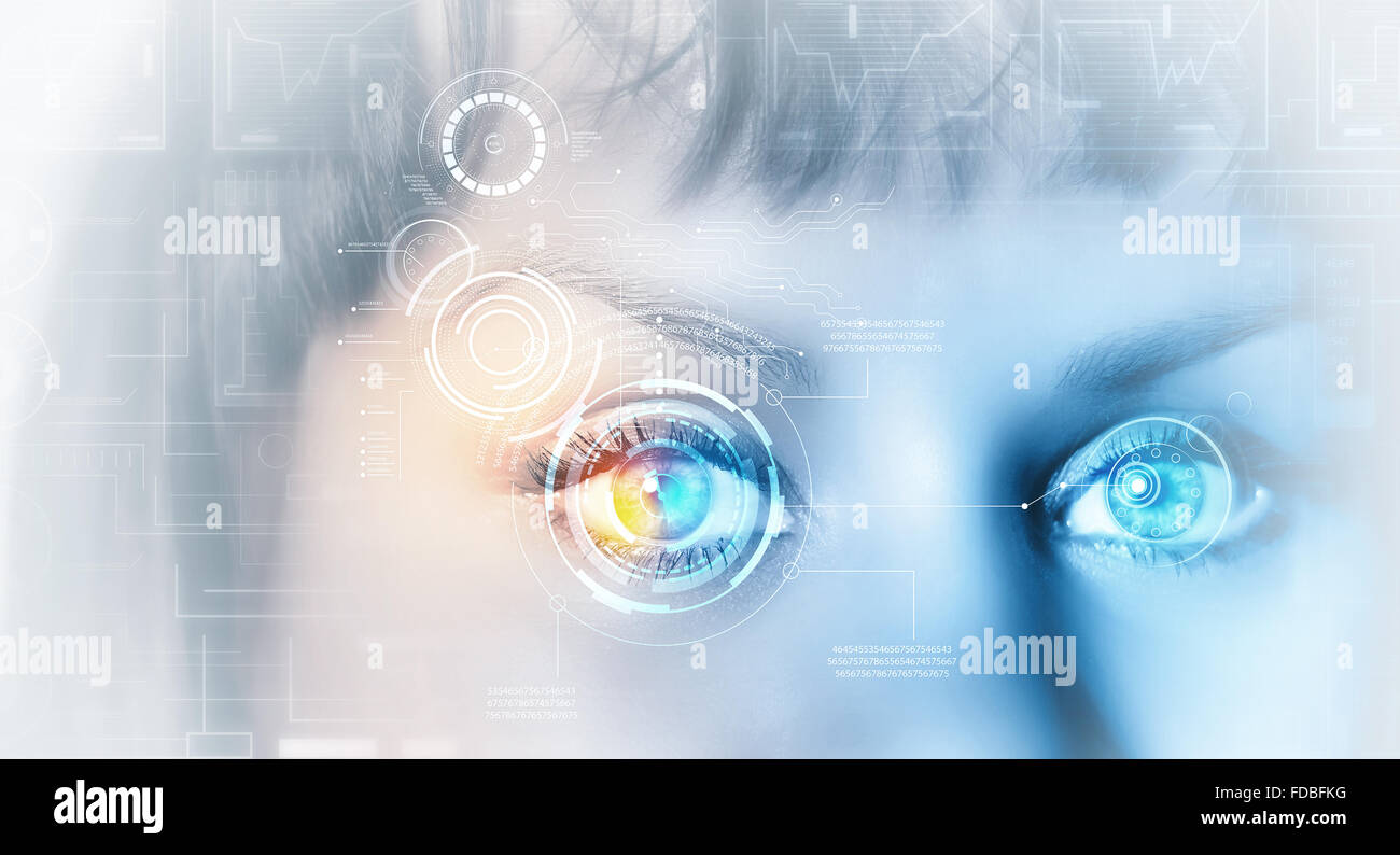 Close up of woman eye in process of scanning Stock Photo - Alamy