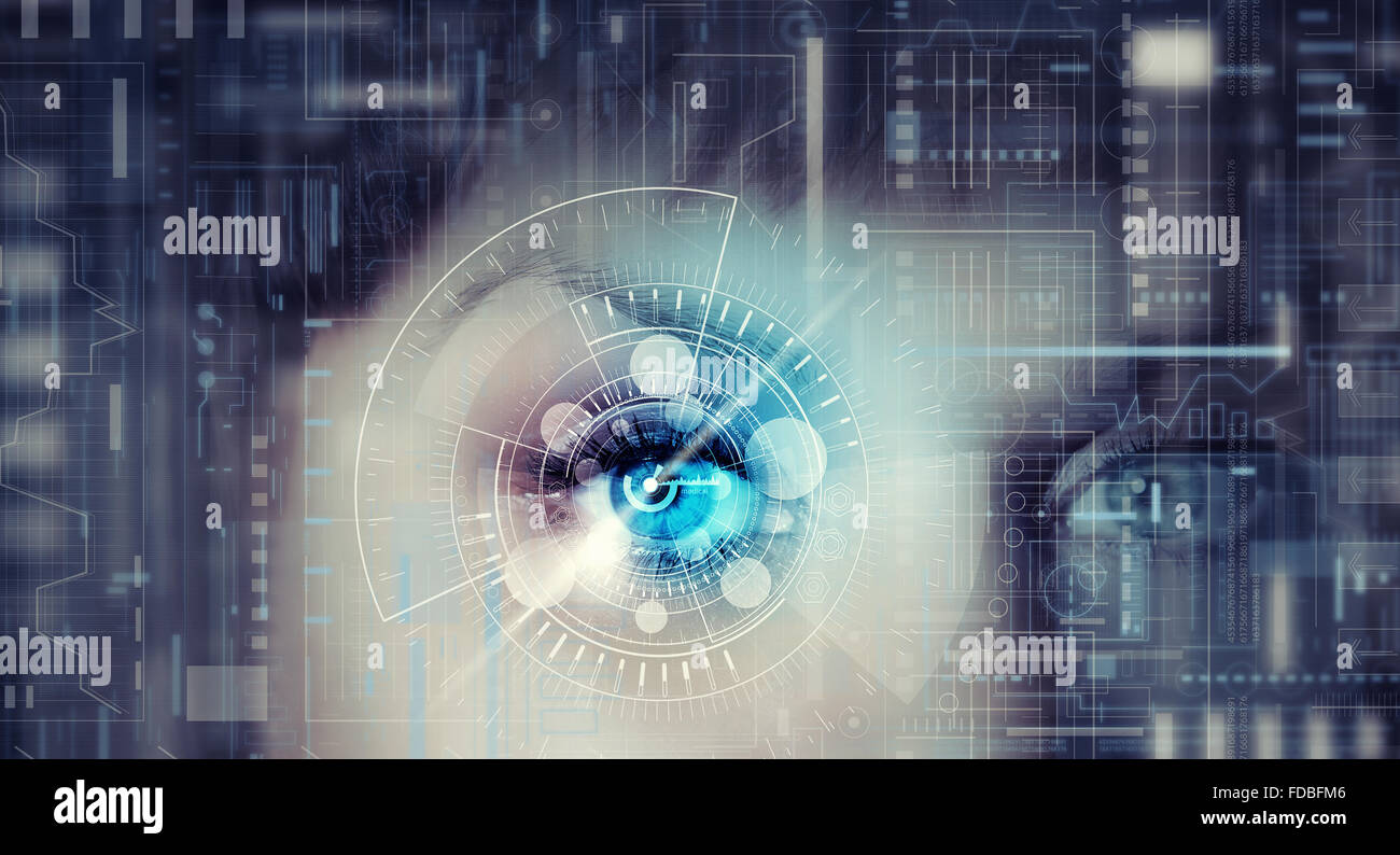 Close up of woman eye in process of scanning Stock Photo - Alamy