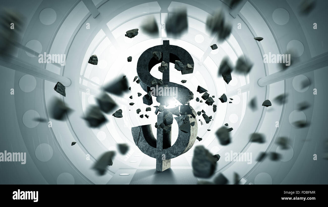 Futuristic designed elegant interior with big broken dollar sign Stock ...