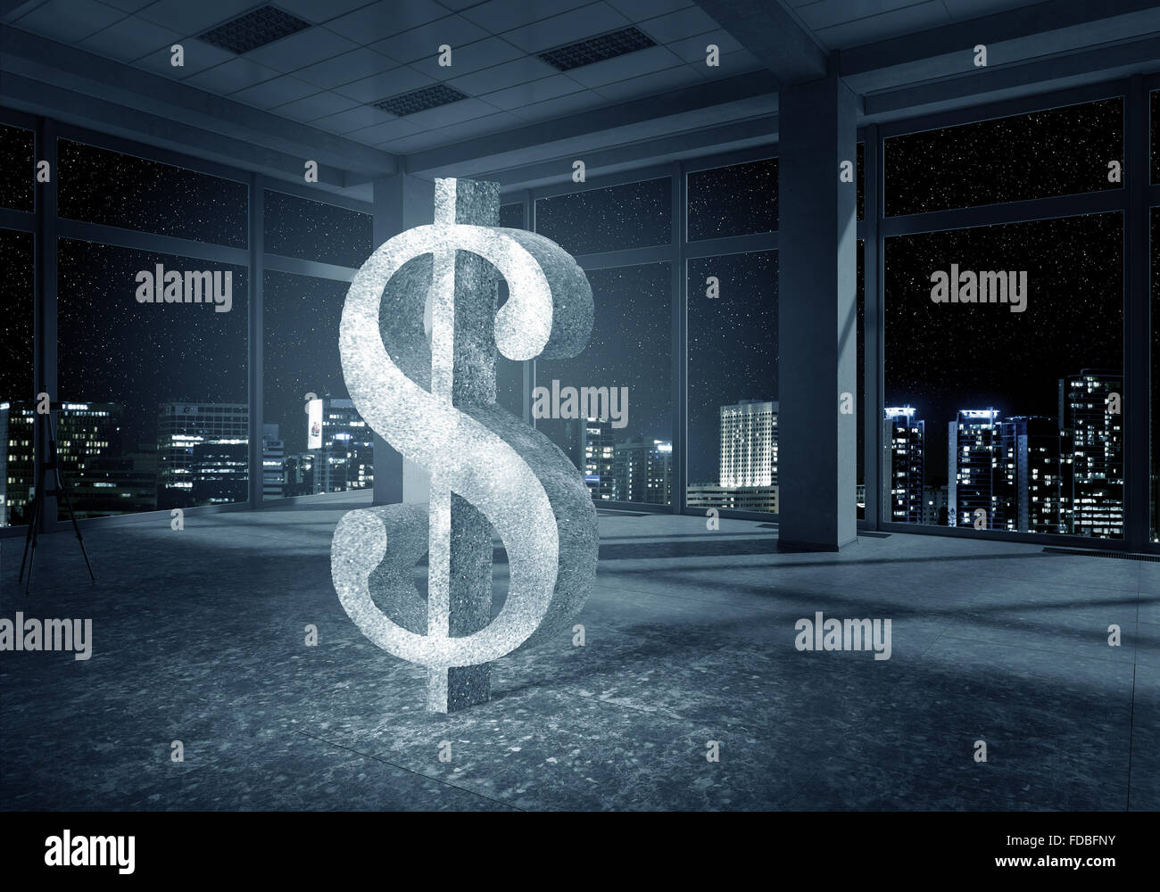 Big dollar symbol on modern office window background Stock Photo