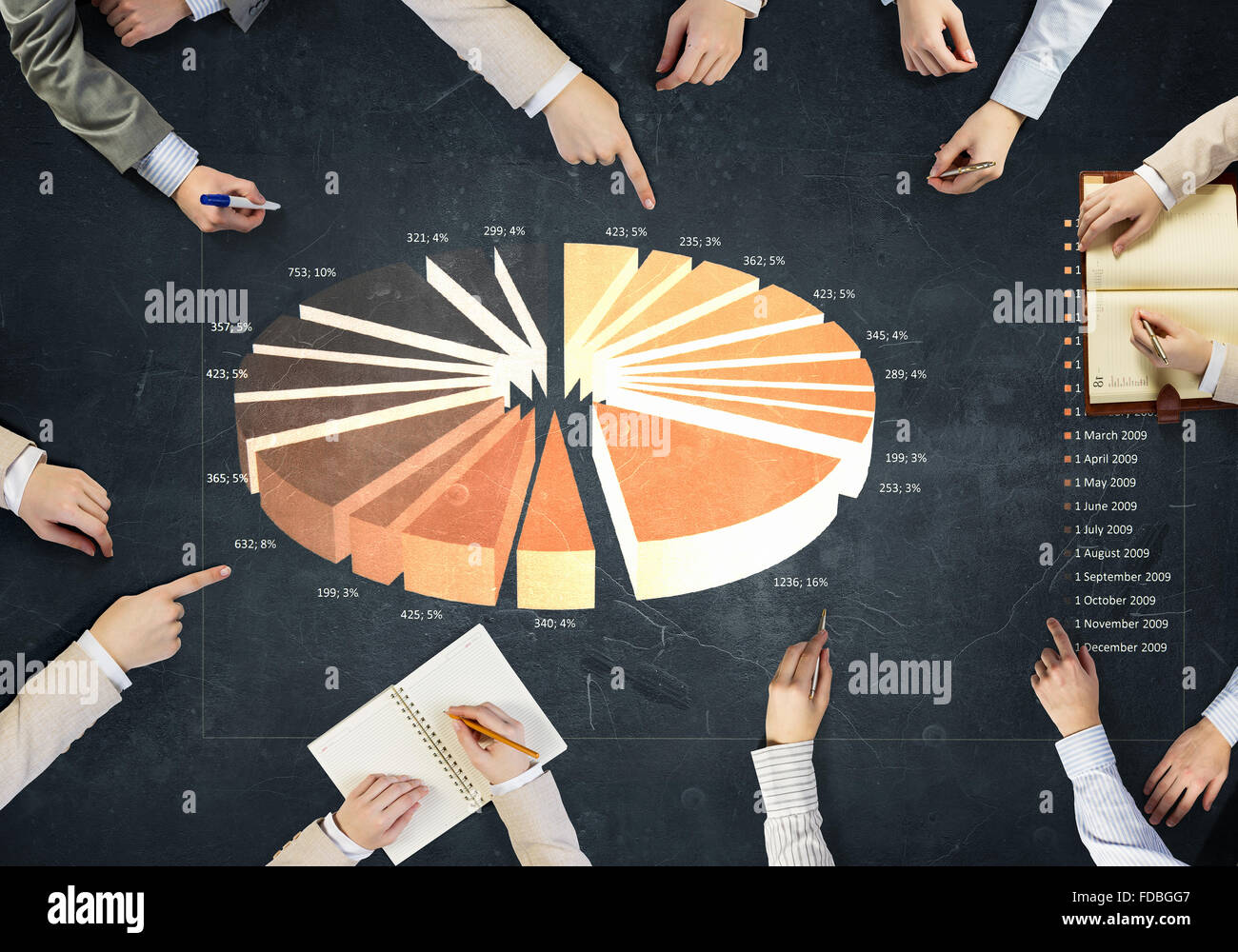 Top view of people hands drawing marketing strategy Stock Photo