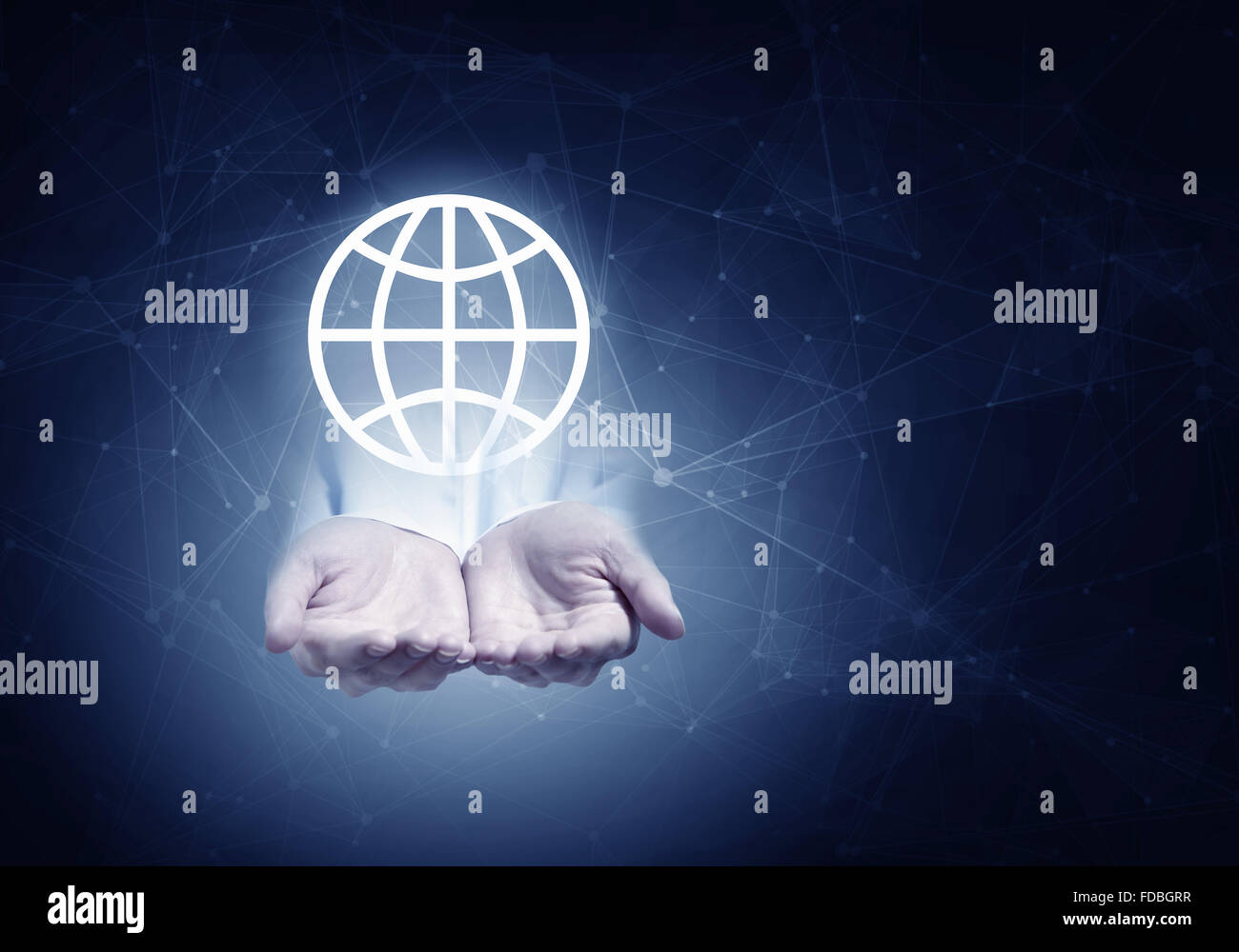 Man hand holding digital Earth planet representing global technologies ...