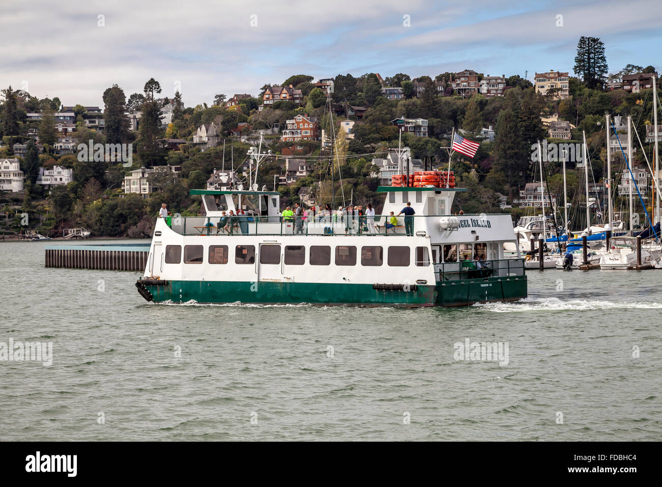 Angel Island Ferry leaving the ferry station in downtown Tiburon, Tiburon, California, USA Stock Photo