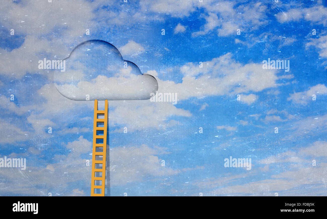 Imaginary image of ladder leading to door in sky Stock Photo