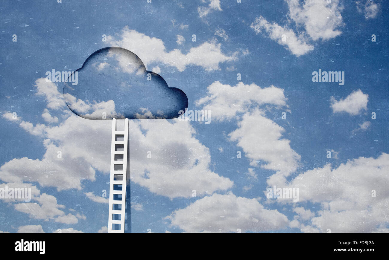 Imaginary image of ladder leading to door in sky Stock Photo