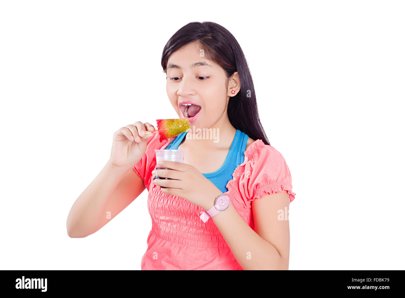 1 Teenager Girl Eating Delicious Ice cream Stock Photo