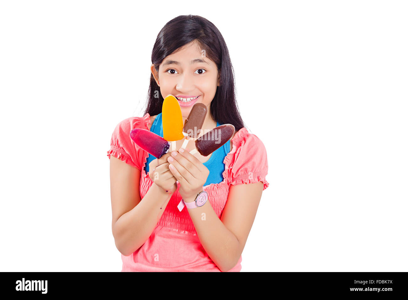 1 Teenager Girl Variation Ice cream Showing Stock Photo