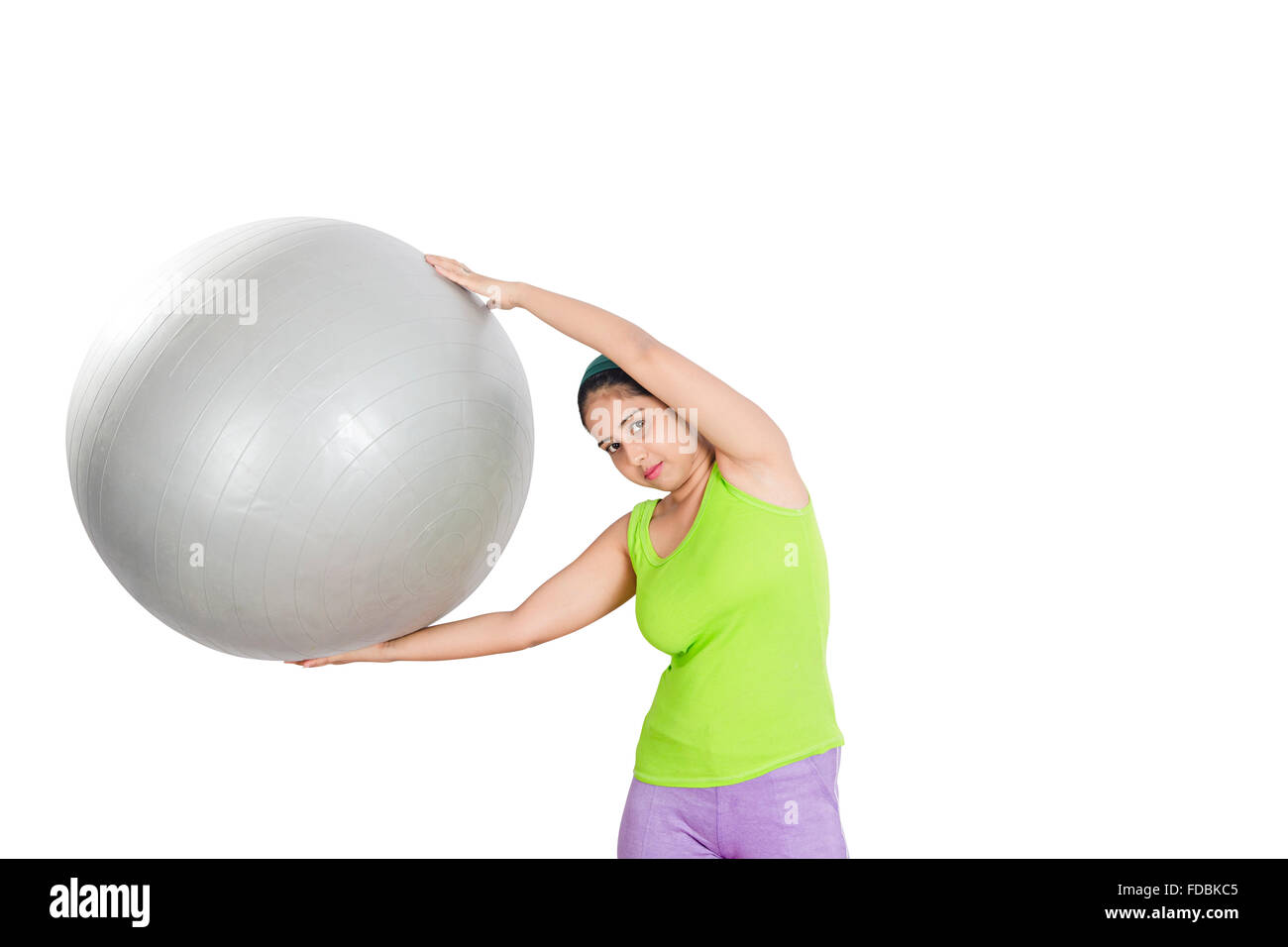 1 Young Woman Exercising Fitness ball Work-out Stock Photo
