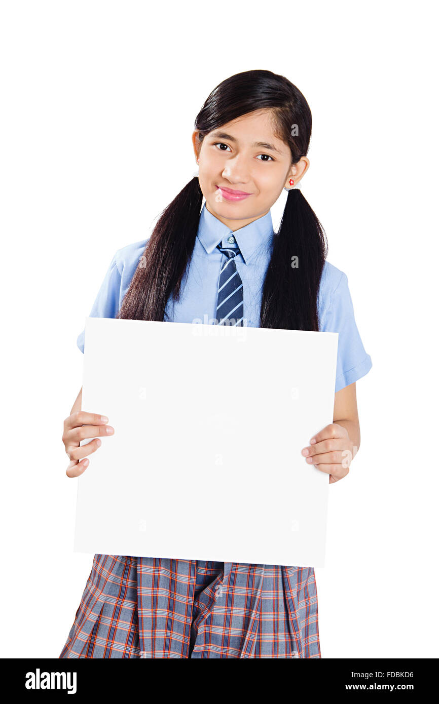1 Young Teenager Girl School Student Holding Message board Showing