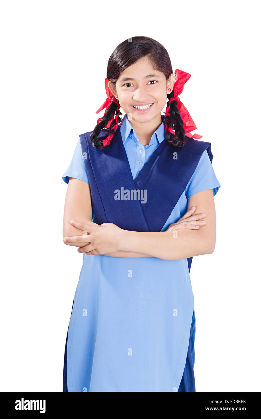 1 Young Teenager Rural Girl School Student Arms crossed standing Stock Photo