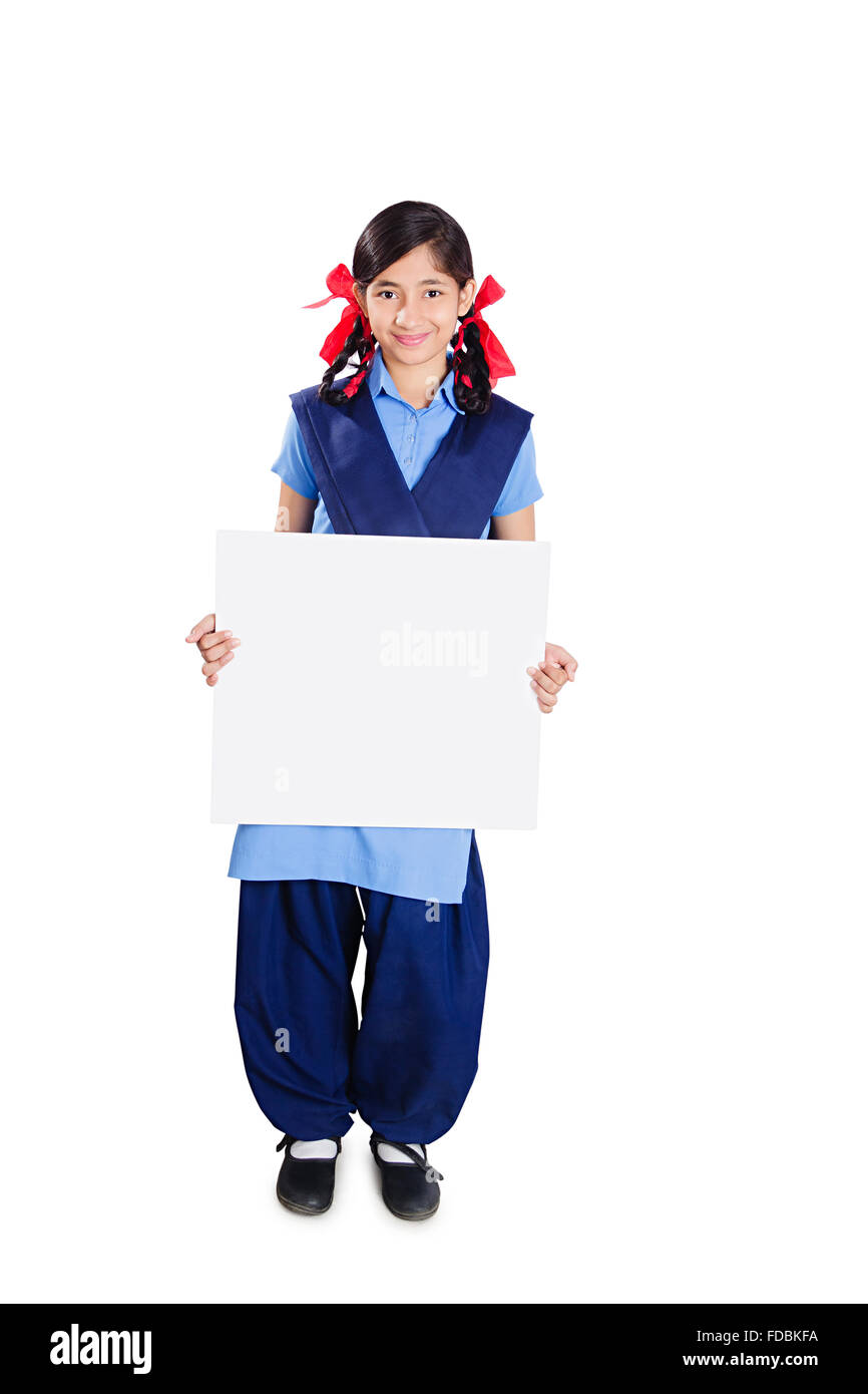 1 Young Teenager Rural Girl School Student Holding Message board Showing Stock Photo