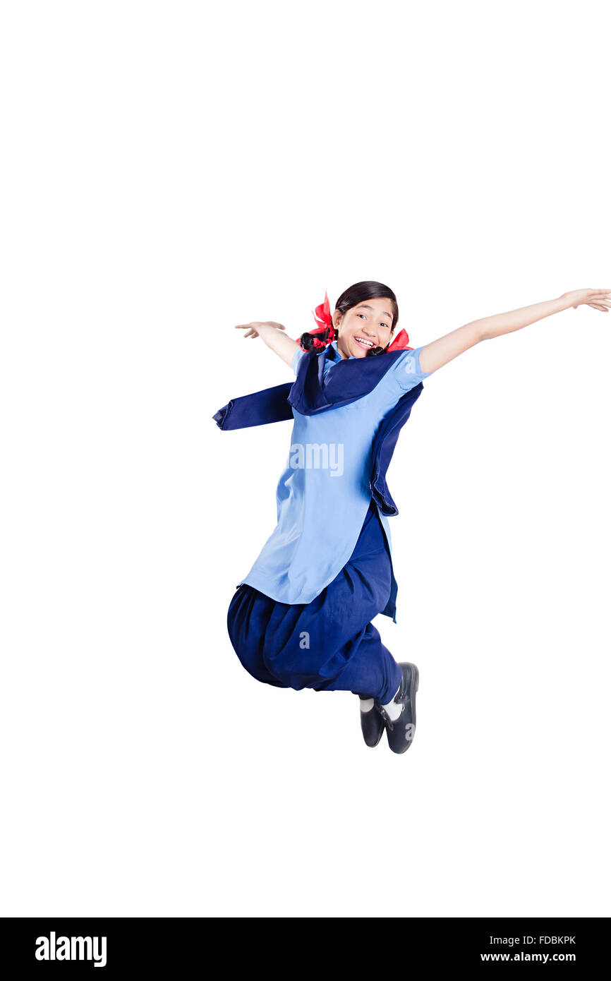 1 Young Teenager Rural Girl School Student Jumping Celebrations Stock Photo