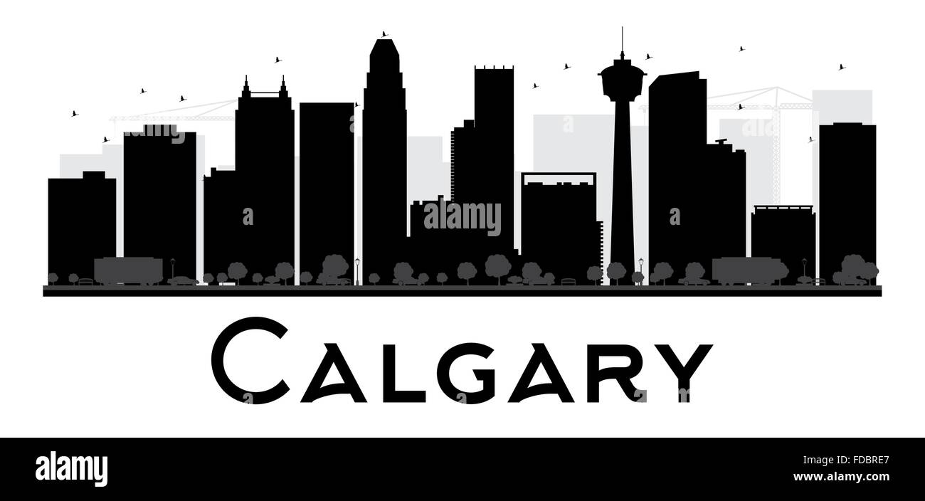 Calgary City skyline black and white silhouette. Vector illustration ...