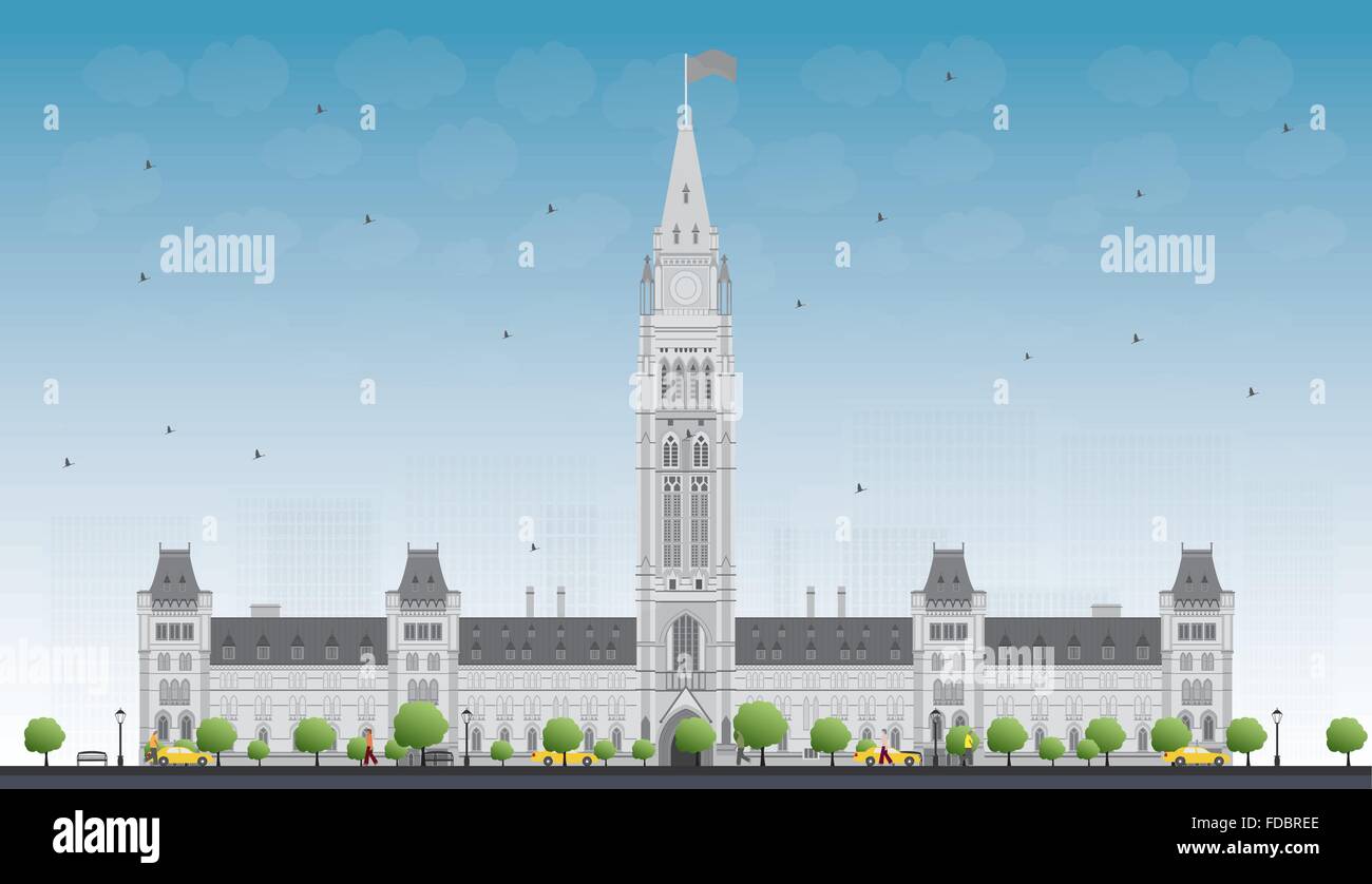 Parliament Building in Ottawa, Canada. Vector illustration. Business Travel and Tourism Concept with Historic Building. Stock Vector