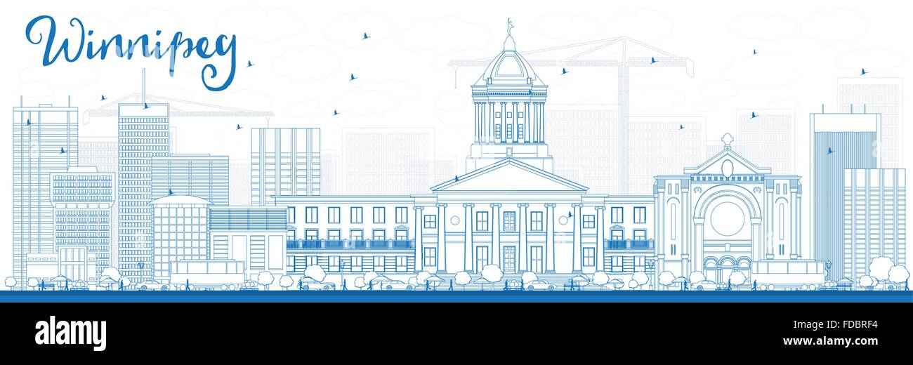 Outline Winnipeg Skyline with Blue Buildings. Vector Illustration. Business Travel and Tourism Concept with Modern Buildings. Stock Vector