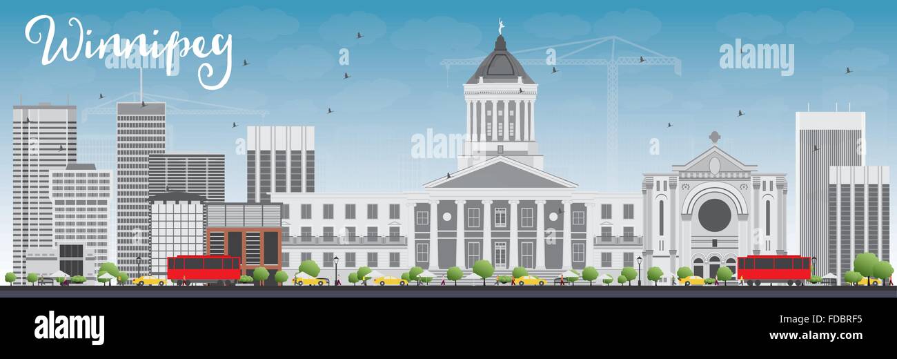 Winnipeg Skyline with Gray Buildings and Blue Sky. Vector Illustration. Business Travel and Tourism Concept Stock Vector