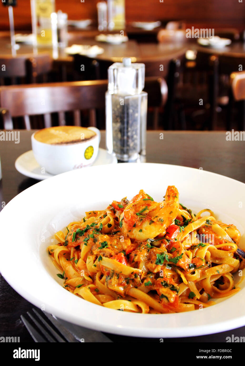 Crab meat pasta with king prawns Stock Photo Alamy