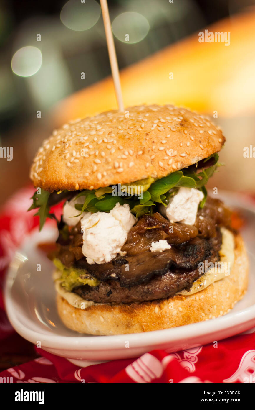 Lamb burger with goat cheese and avocado sauce hires stock photography and images Alamy