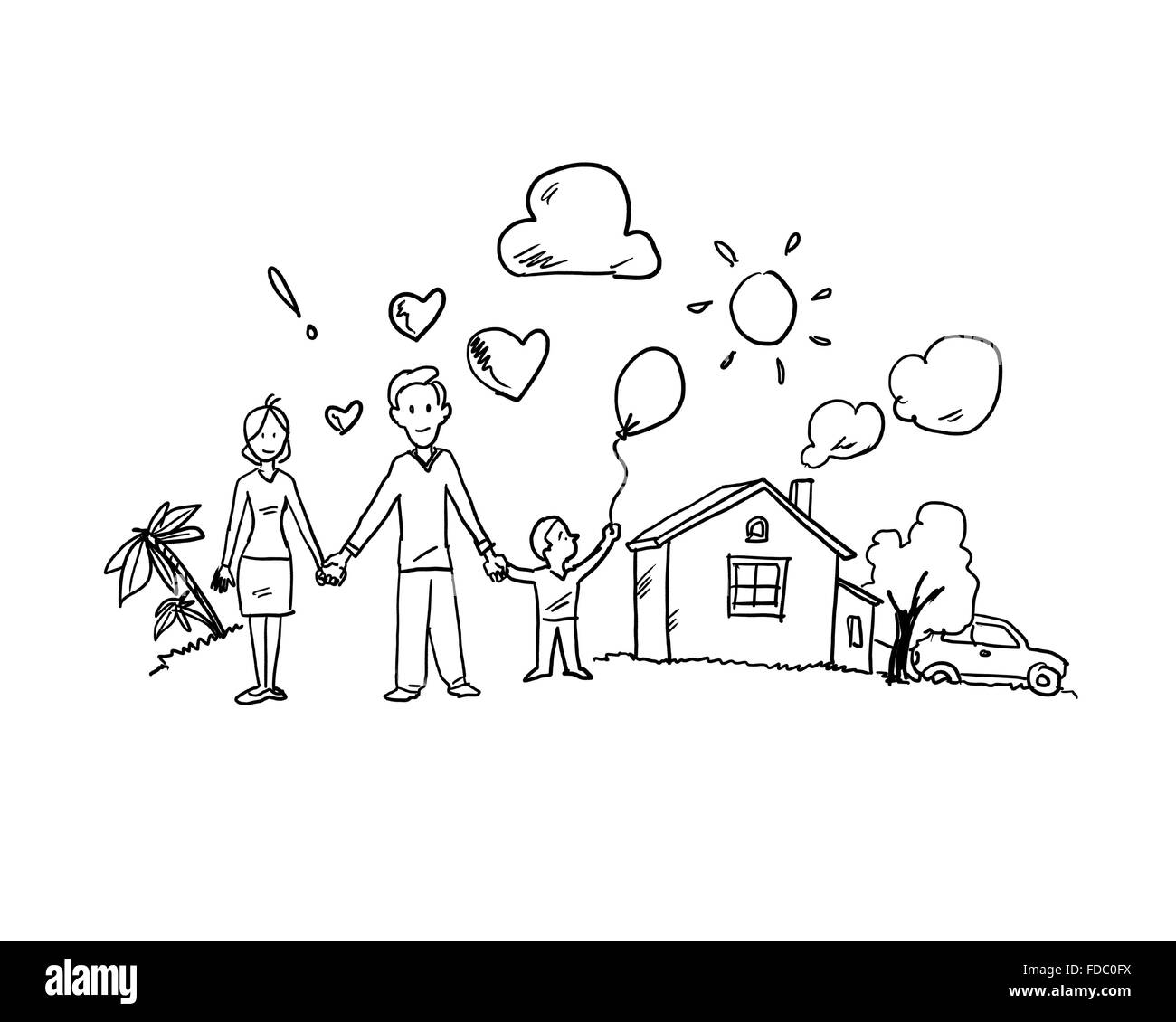Conceptual sketch image of happy family and other life concepts Stock Photo