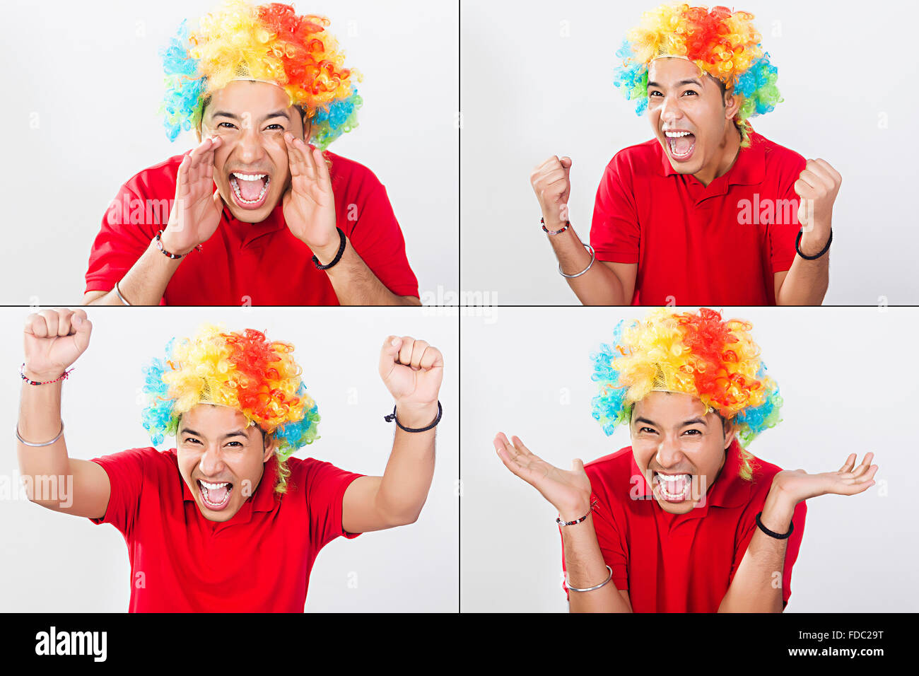 Shouted 1 Indian Young man Wearing Wig Facial Expression Montage Picture Stock Photo