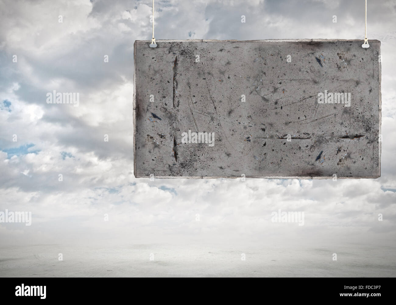 Cement blank hanging banner. Place for text Stock Photo