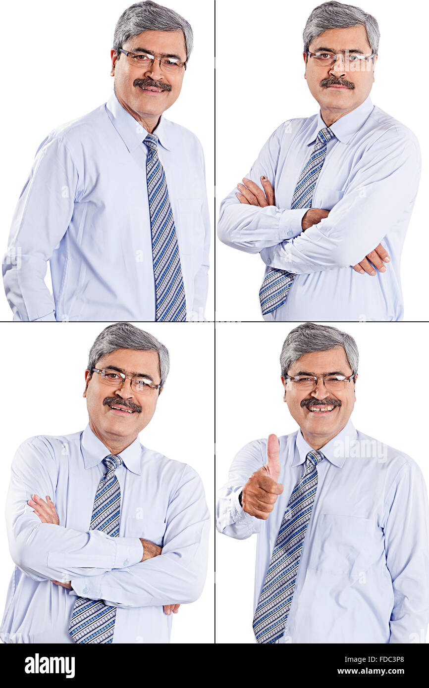 1 Indian Senior Business Man Standing Different Pose Facial Expression Montage Picture Stock Photo