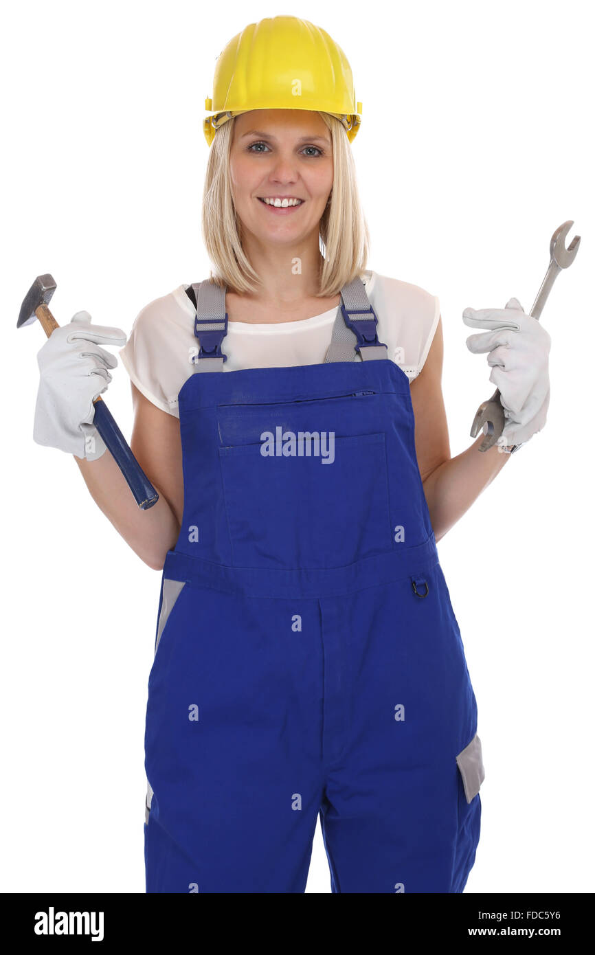 Craftsman woman female craftsmanship worker job isolated on a white background Stock Photo