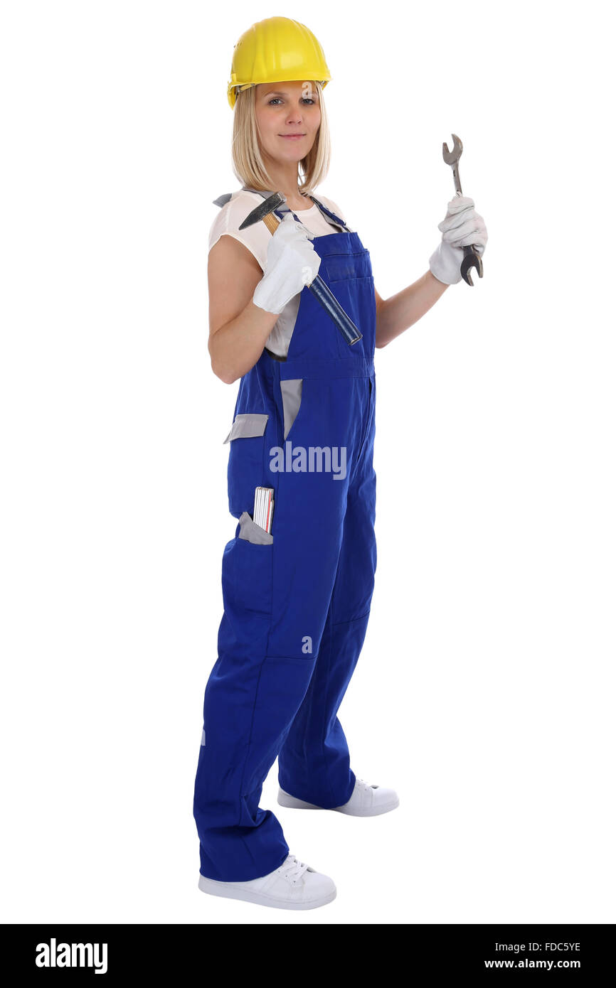 Craftsman woman female craftsmanship worker job full body isolated on a white background Stock Photo
