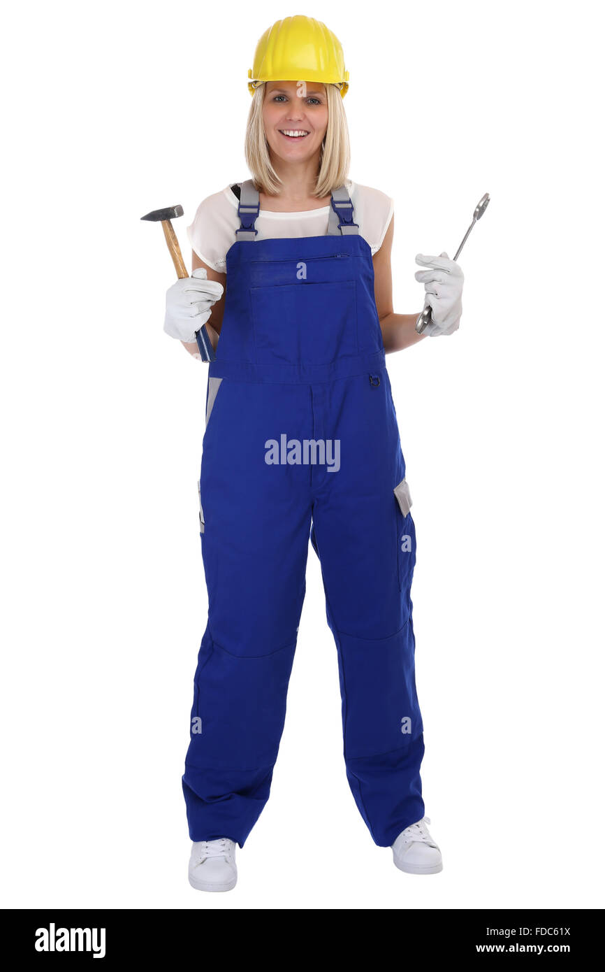 Craftsman woman female craftsmanship worker job standing isolated on a white background Stock Photo