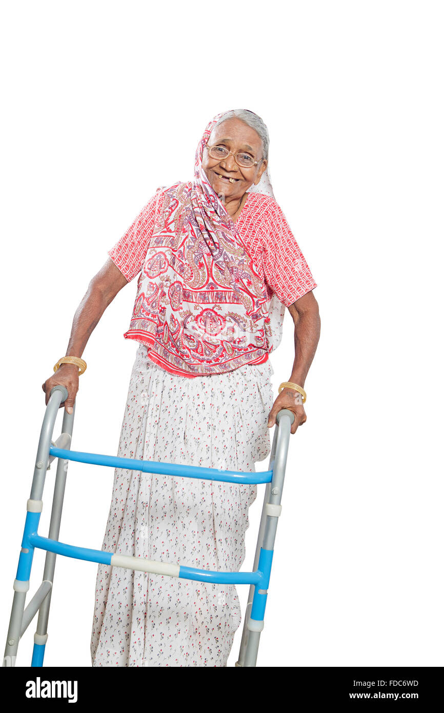 1 Senior Adult Woman Retirement Patient Walker Walking Stock Photo