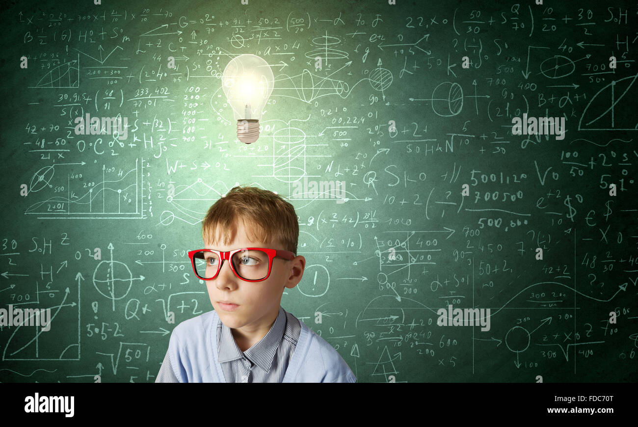 Boy of school age in glasses. Idea concept Stock Photo