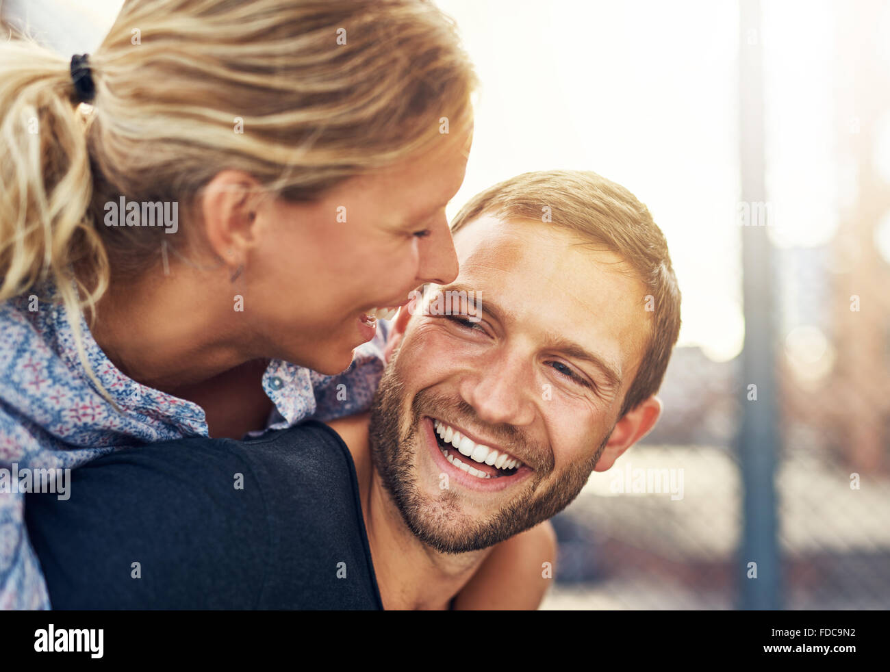 Closeup, Loving Couple, Blonde Woman and Beautiful Man Stock Photo