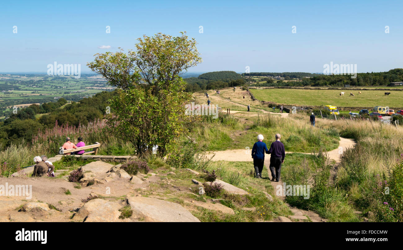 People enjoying a clear day at Otley Chevin Forest Park, West Yorkshire, UK. Stock Photo