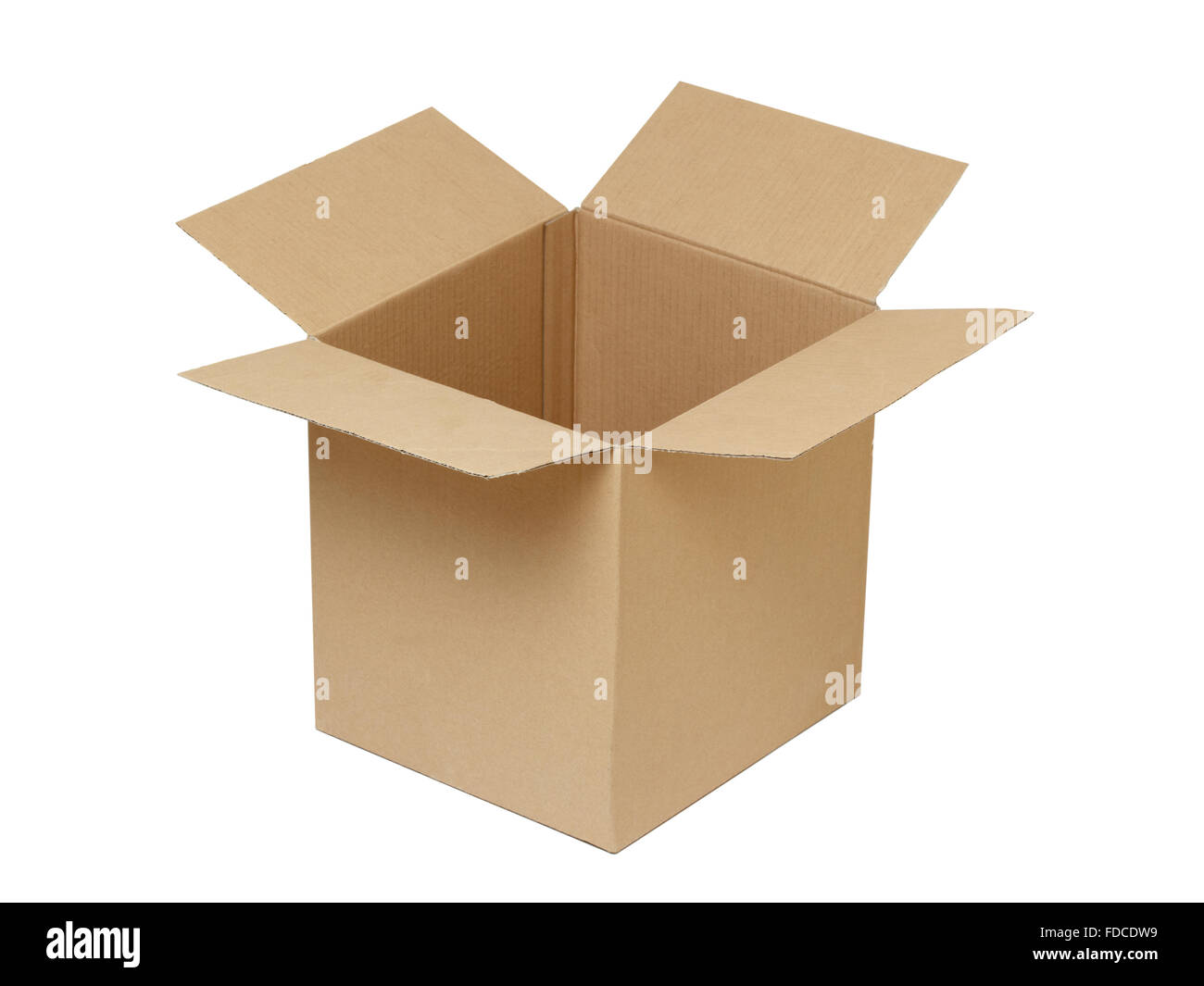 Open cardboard box isolated on the white background. Stock Photo