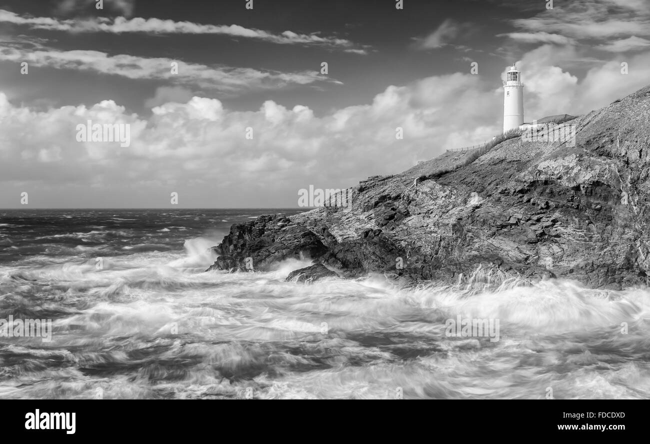 Turbulent sea around cliffs, Trevose Head, Cornwall Stock Photo - Alamy