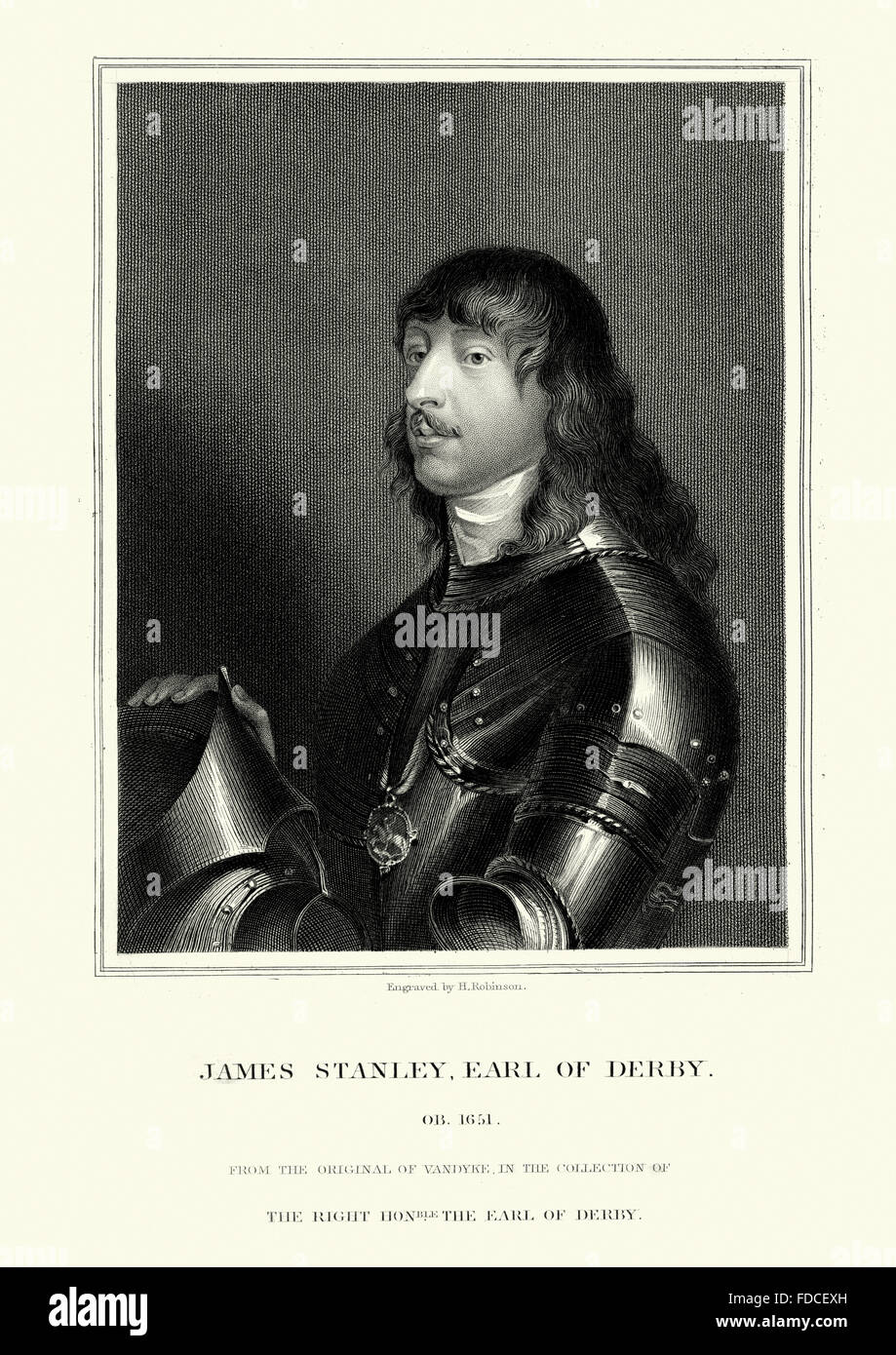 James Stanley, 7th Earl of Derby (31 January 1607 to 15 October 1651) was a supporter of the Royalist cause in the English Civil Stock Photo