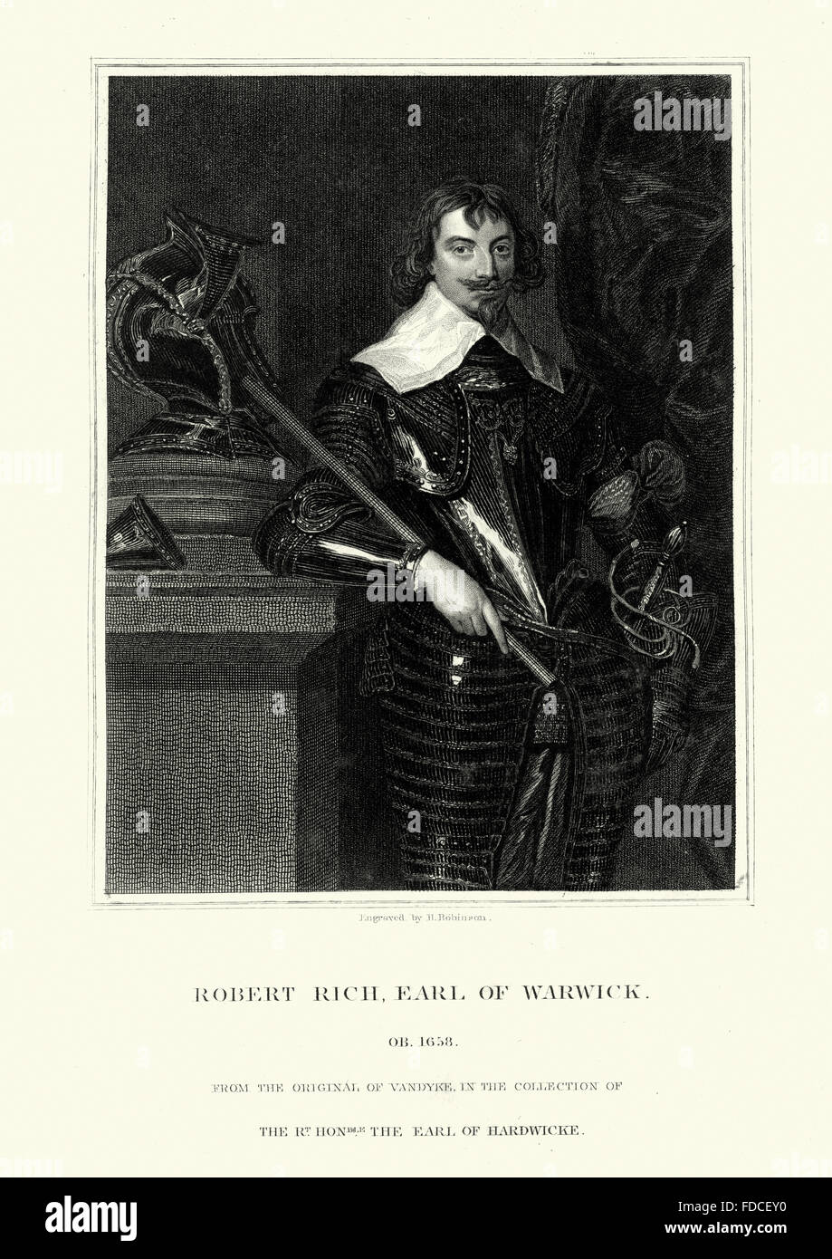 Robert Rich, 2nd Earl of Warwick (5 June 1587 – 19 April 1658) was an English colonial administrator, admiral, and Puritan. Stock Photo
